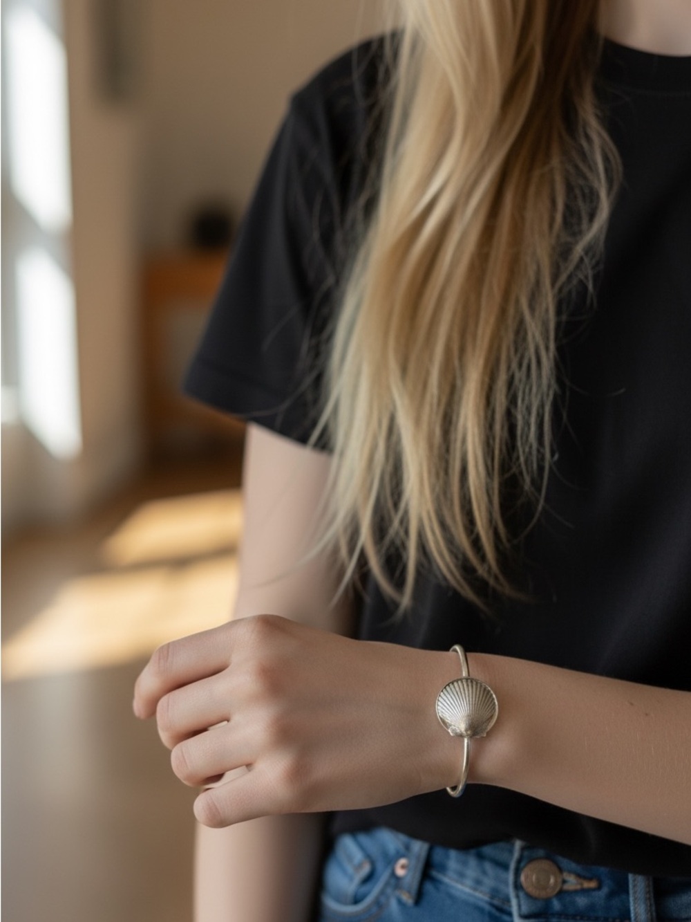 Scallop Seashell Cuff Bracelet Adjustable